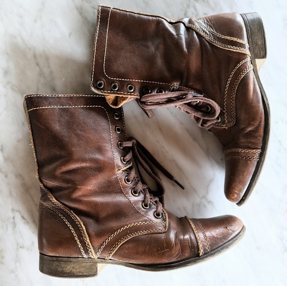SOLD Steve Madden Brown Leather Troopa Combat Boot - Picture 1 of 5